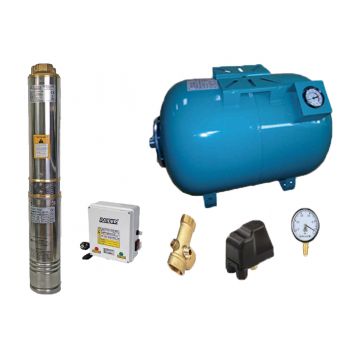 Kit complet sistem hidrofor, pompa de apa submersibila Raider RD-WP31/100, rezervor de 100 litri cu manometru, presostat, racord 5 cai, manometru