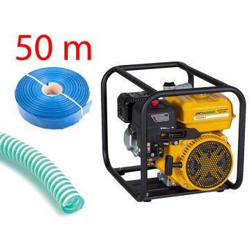 Pachet Motopompa Apa, 3 toli, ProGarden PB30PRO, 6.5CP, 30 m3/h, H Refulare 20 m + Furtun Refulare 50 m + Absorbtie 8 m