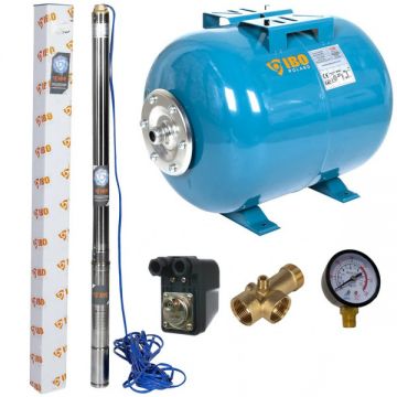 Set Hidrofor 50L cu Pompa Submersibila IBO Dambat 3TI15, 0.37 kW, 50 l/min, H Refulare 60 m, cablu 20 m