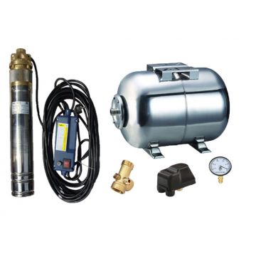 Kit complet sistem hidrofor, pompa submersibila APC SKM 200/24, rezervor 24L, presostat, racord 5 cai, manometru