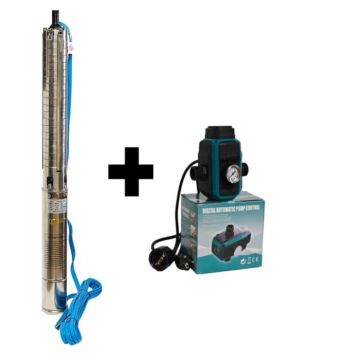 Kit Pompa submersibila de adancime DDT 4SP5 17 ,   2 kW, 3 CP, 9 m  ³ h, 120 m inaltimea de refulare , 17 turbine inox, cu panou de control, rezistenta la nisip+ Presostat electronic inteligent digital