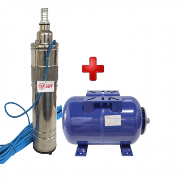 Pachet promo Pompa submersibila, DDT, QGD120, Inox complet, suruburi inox, sita protectie, 20 m cablu, 120 m, 3 m  ³ h + Vas de expansiune , Bazin hidrofor DDT , 24 LT , Membrana inclus