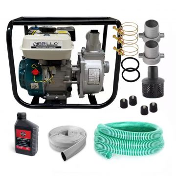 Set Motopompa apa 6.5CP, 2 toli, 600 l/min, H-20m, furtun ref. 20m, furtun abs. 8m, Ulei Motor 4Timpi, BRILLO